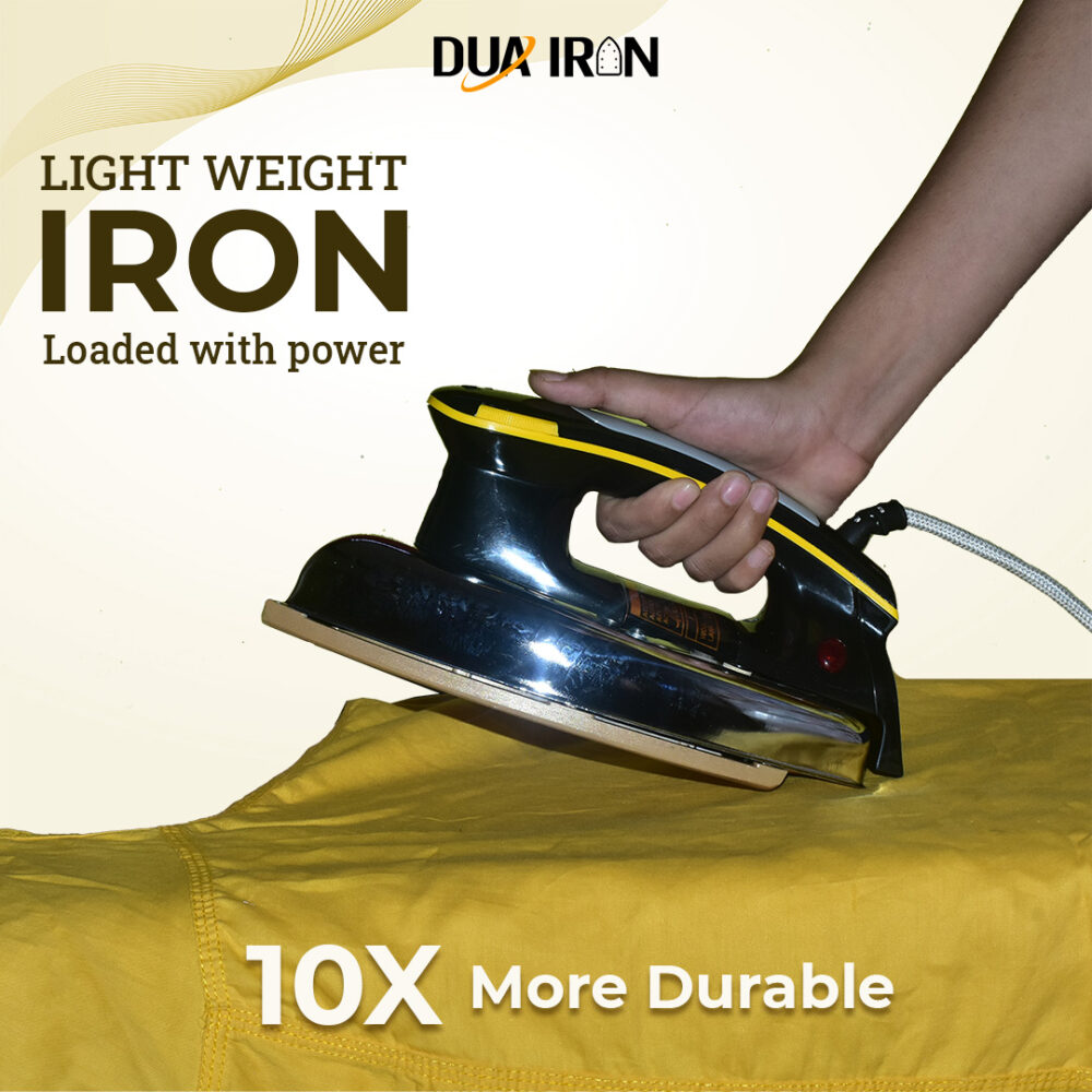 DUA IRON Classic Plancha 1000 Watt Dry Iron | Non-Stick Soleplate | Heavy Body | Temperature Control | Ergonomic handle 1 Year Replacement Warranty | Quick Heat Technology with Shock Proof (Black) - Image 4